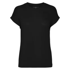 Online Tee shirt manches courtes à revers maille fine col rond Brianna Femme Femme Haut, Chemise|Tee Shirt