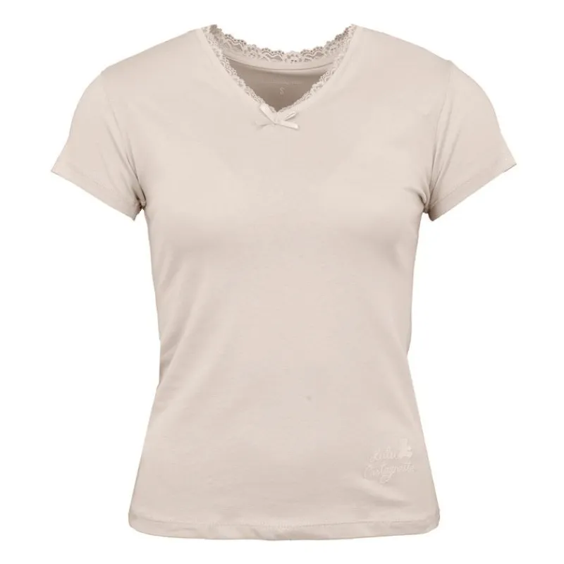 New Tee shirt manches courtes col V dentelles lona Femme Femme Tee Shirt|Haut, Chemise