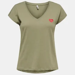 Online Tee shirt manches courtes col V bouche coeur brodé onlamber Femme Femme Haut, Chemise|Tee Shirt