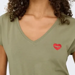Online Tee shirt manches courtes col V bouche coeur brodé onlamber Femme Femme Haut, Chemise|Tee Shirt