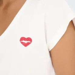 Online Tee shirt manches courtes col V bouche coeur brodé onlamber Femme Femme Tee Shirt|Haut, Chemise