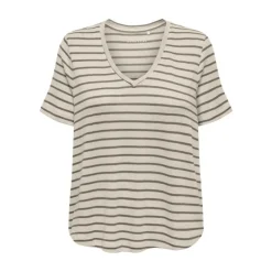 New Tee shirt Manu rayé col v maille Femme Femme Haut, Chemise|Tee Shirt