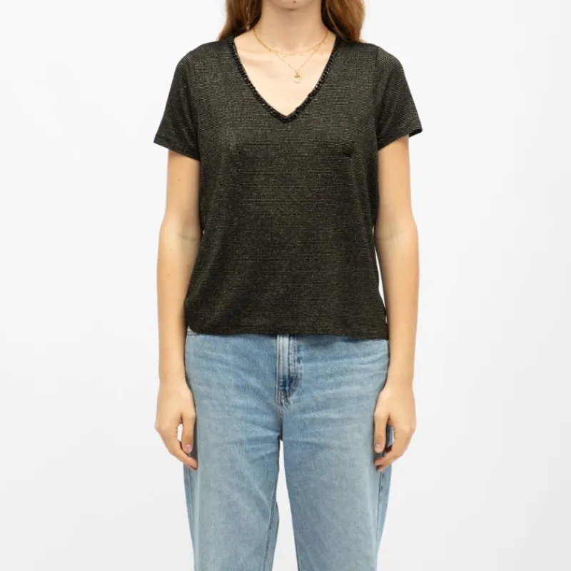 Clearance Tee shirt col V oxane à rayures Femme Femme Haut, Chemise|Tee Shirt