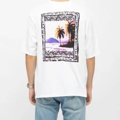 Clearance Tee shirt oversize col rond imprimé carte postale Homme Homme Tee Shirt