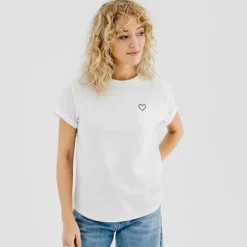New Tee shirt Tenna col rond coton imprimé coeur regular Femme Femme Haut, Chemise|Tee Shirt