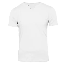 Clearance Tee shirt uni manu-b col v avec boutons Homme Homme Tee Shirt