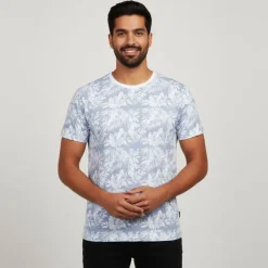 Tee shirt uni menson-b avec imprimé feuilles Homme Homme Tee Shirt