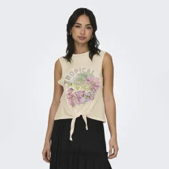 Clearance Top court imprimé tropical avec noeud Femme Femme Haut, Chemise|Tee Shirt