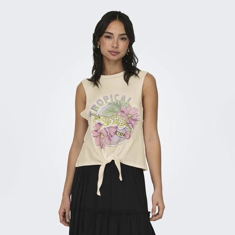 Clearance Top court imprimé tropical avec noeud Femme Femme Haut, Chemise|Tee Shirt