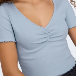 Top crop betty col v manches courtes Femme Femme Haut, Chemise