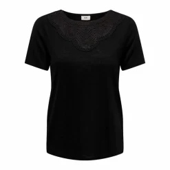 Clearance Top manches courtes col rond détail dentelle uni Femme Femme Haut, Chemise