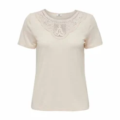 Top manches courtes col rond détail dentelle uni Femme Femme Haut, Chemise
