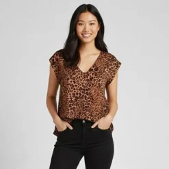 Outlet Top manches courtes col v imprimé animal Femme Femme Haut, Chemise