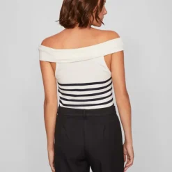 Top épaules dénudés marinière cloud dancer Femme Femme Haut, Chemise|Tee Shirt