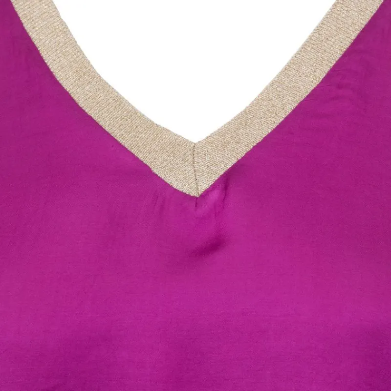 Sale Top sans manches effet satiné col V fil doré Femme Femme Haut, Chemise