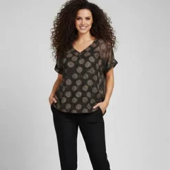 Outlet Top transparent imrpimé formes rondes Femme Femme Haut, Chemise