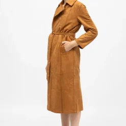 New Trench long camel effet daim faragot à nouer Femme Femme Veste, Doudoune, Manteau