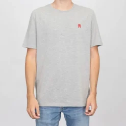 Sale T-shirt gris chiné coton avec logo brodé rouge Homme Homme Tee Shirt