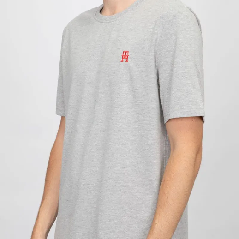 Sale T-shirt gris chiné coton avec logo brodé rouge Homme Homme Tee Shirt