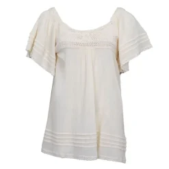Sale Tunique lacy crochet manches à volants Femme Femme Haut, Chemise
