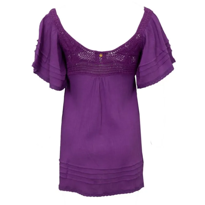 Online Tunique lacy crochet manches à volants Femme Femme Haut, Chemise