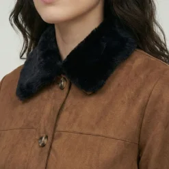 New Veste courte barkhane avec col fausse fourrure Femme Femme Veste, Doudoune, Manteau