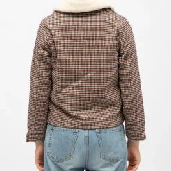 Discount Veste courte à carreaux nattie col moutonné Femme Femme Veste, Doudoune, Manteau