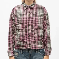 Clearance Veste courte e tweed motif pied de poule val avec poches Femme Femme Veste, Doudoune, Manteau