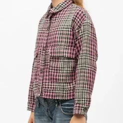 Clearance Veste courte e tweed motif pied de poule val avec poches Femme Femme Veste, Doudoune, Manteau