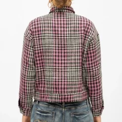 Clearance Veste courte e tweed motif pied de poule val avec poches Femme Femme Veste, Doudoune, Manteau