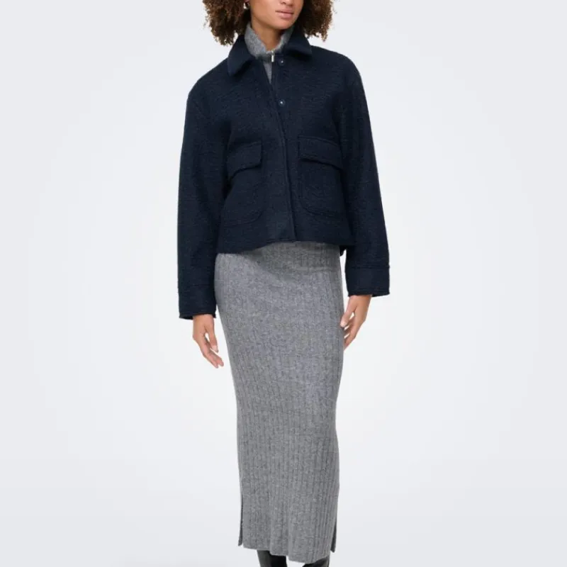 Hot Veste courte texture bouclée avec poches Femme Femme Veste, Doudoune, Manteau