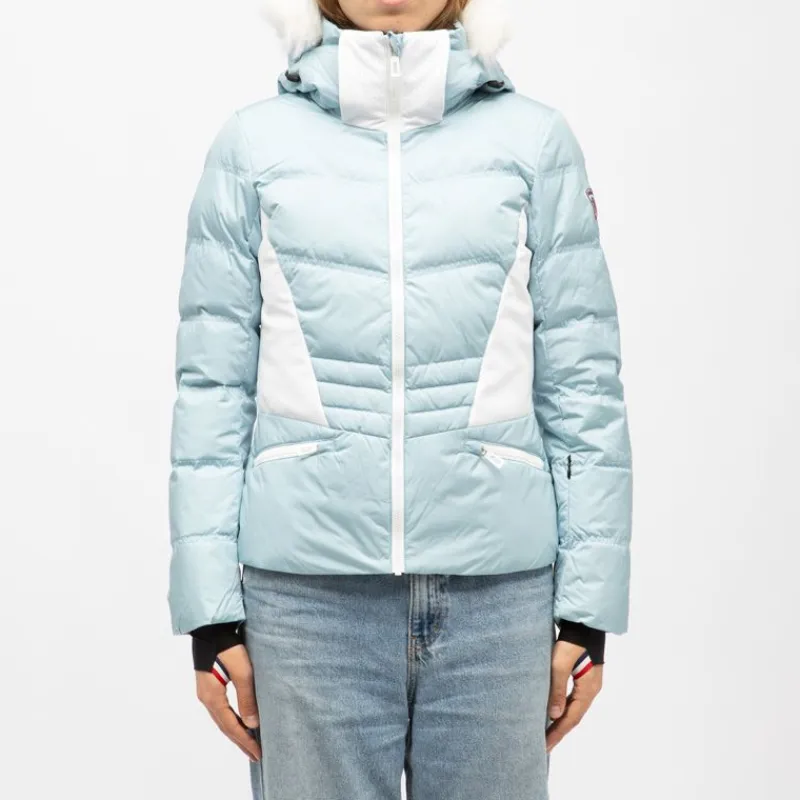 Online Veste de ski à capuche fausse fourrure avec logo Femme Femme Veste, Doudoune, Manteau