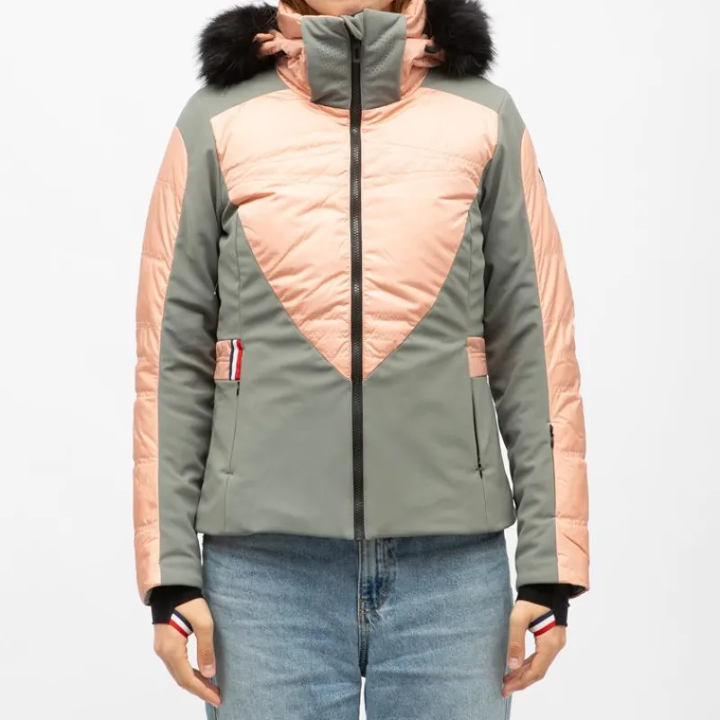 Discount Veste de ski bi color à capuche fausse fourrure avec zip Femme Femme Veste, Doudoune, Manteau