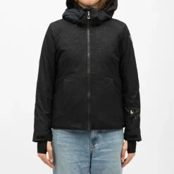 Hot Veste de ski imprimé resort avec capuche fausse fourrure Femme Femme Veste, Doudoune, Manteau