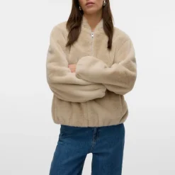 Online Veste fausse fourrure Jaliga col italien Femme Femme Veste, Doudoune, Manteau