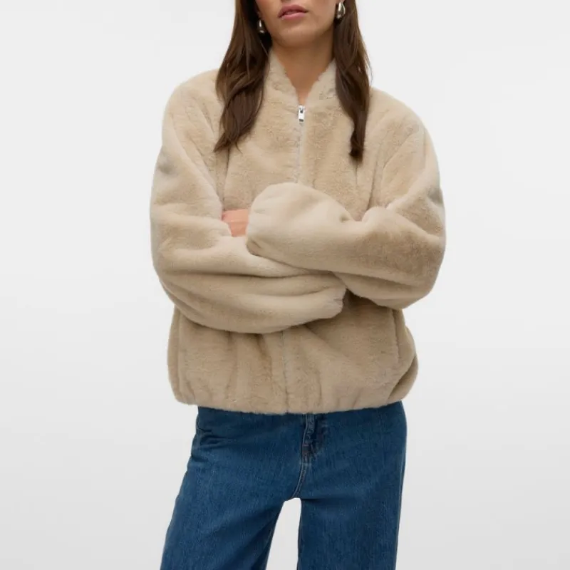 Online Veste fausse fourrure Jaliga col italien Femme Femme Veste, Doudoune, Manteau