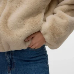 Online Veste fausse fourrure Jaliga col italien Femme Femme Veste, Doudoune, Manteau