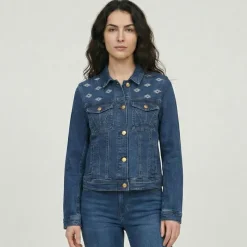 Hot Veste jean denim avec broderie Femme Femme Veste, Doudoune, Manteau