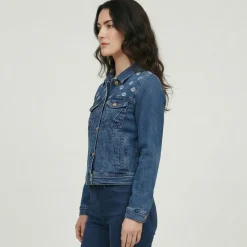 Hot Veste jean denim avec broderie Femme Femme Veste, Doudoune, Manteau