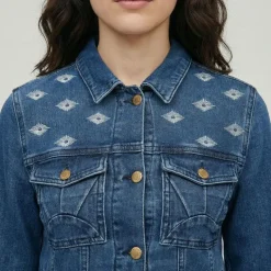 Hot Veste jean denim avec broderie Femme Femme Veste, Doudoune, Manteau