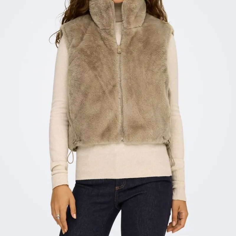 Sale Veste sans manche reversible fausse fourrure col montant Femme Femme Veste, Doudoune, Manteau