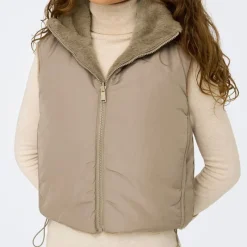 Sale Veste sans manche reversible fausse fourrure col montant Femme Femme Veste, Doudoune, Manteau