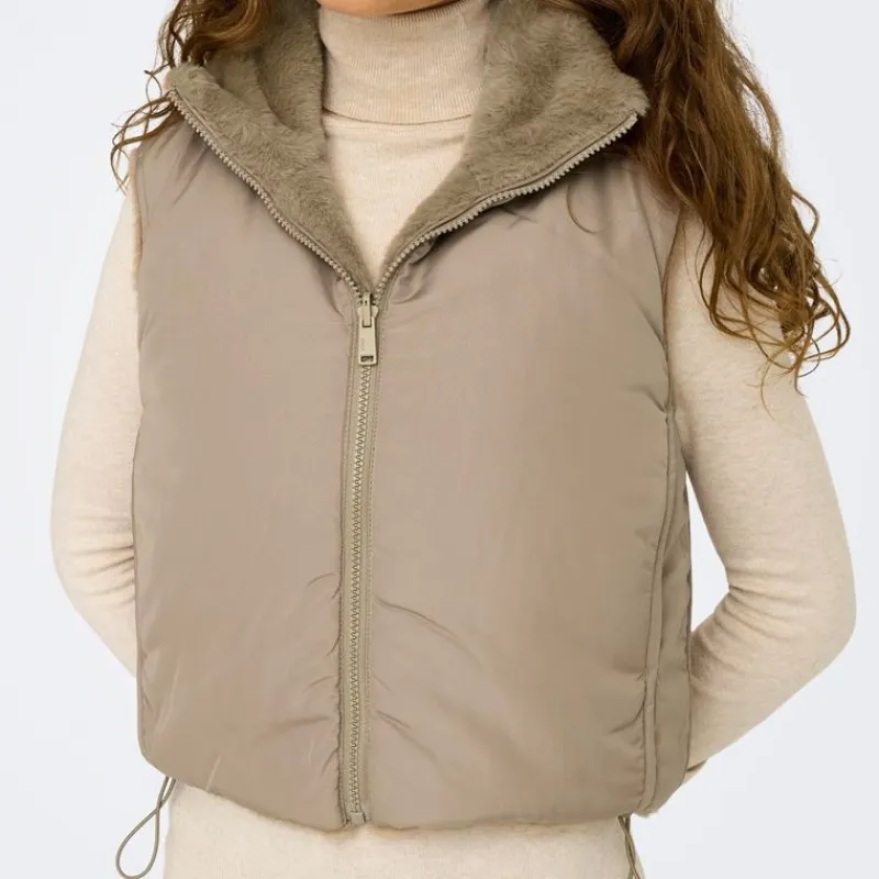 Sale Veste sans manche reversible fausse fourrure col montant Femme Femme Veste, Doudoune, Manteau