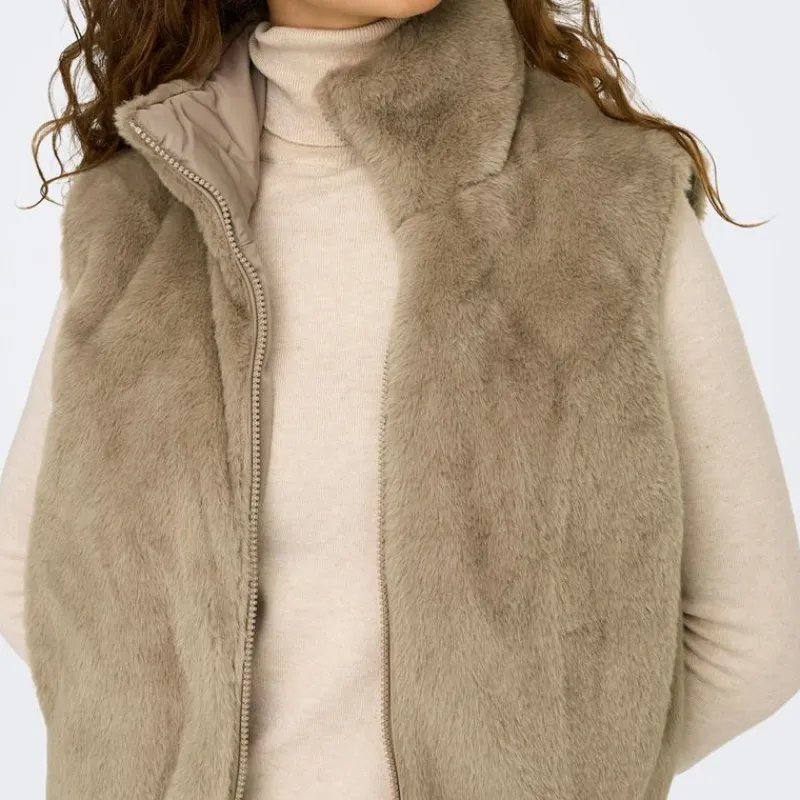 Sale Veste sans manche reversible fausse fourrure col montant Femme Femme Veste, Doudoune, Manteau